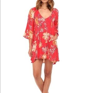Free people eyes on you floral print mini dress women’s size 2 bell sleeve